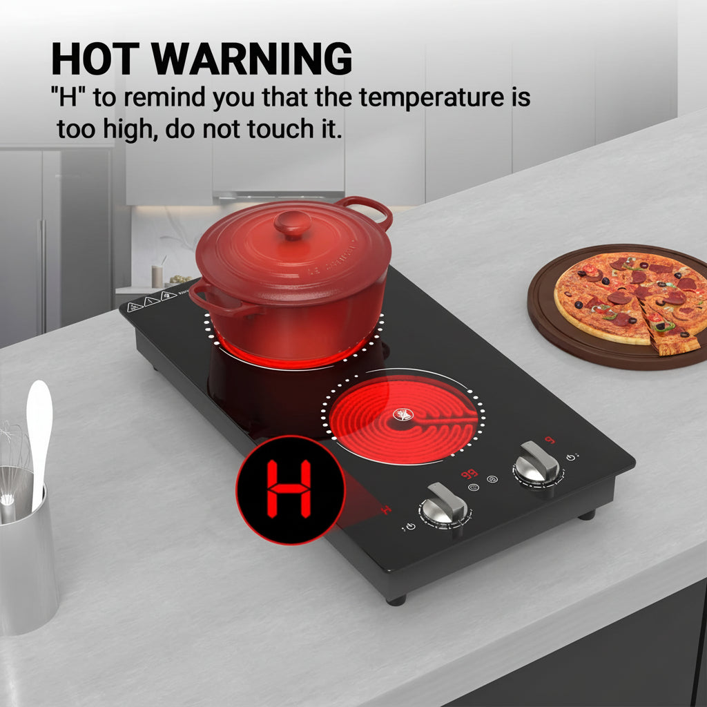 Cocina Eléctrica Portátil de Dos Fuegos con Mandos Compacta