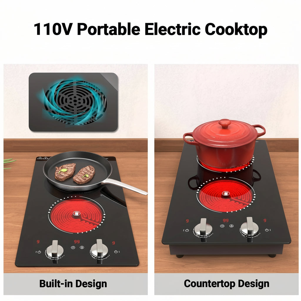 Cocina Eléctrica Portátil de Dos Fuegos con Mandos Compacta