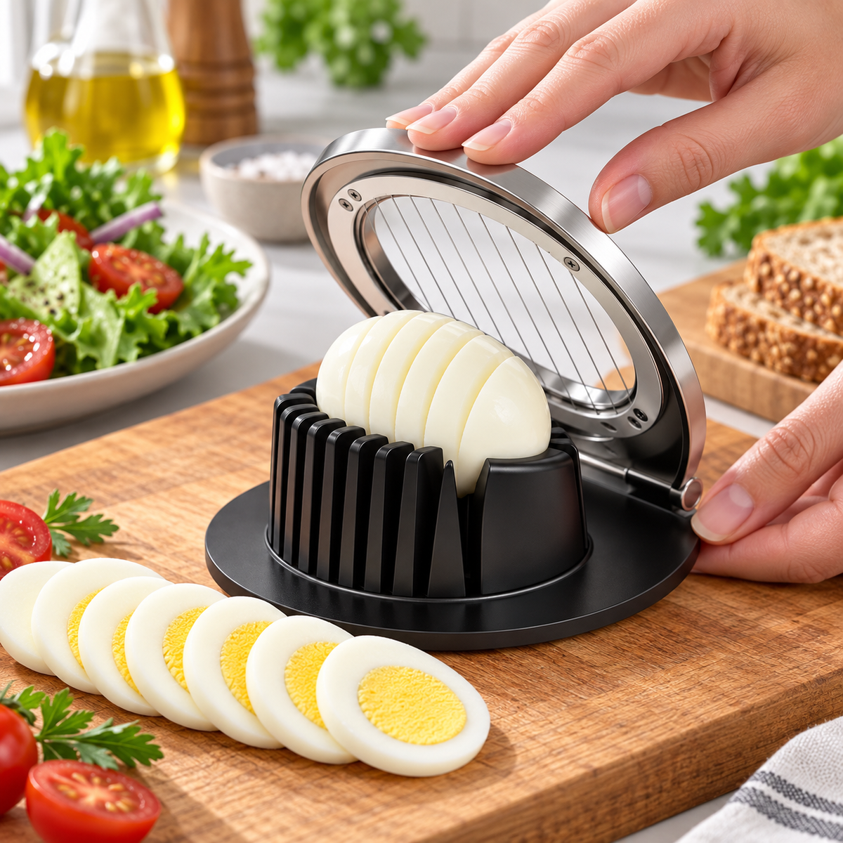 Cortador de Huevos de Acero Inoxidable 3 en 1 con Alambres
