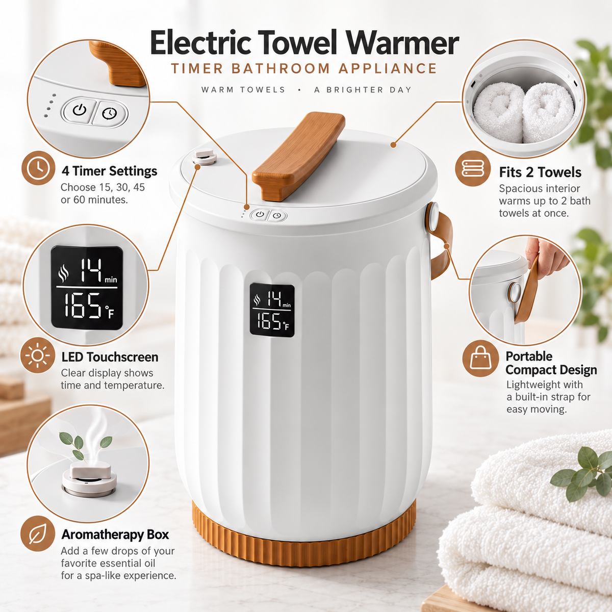 Calentador Eléctrico de Toallas con Temporizador para Baño