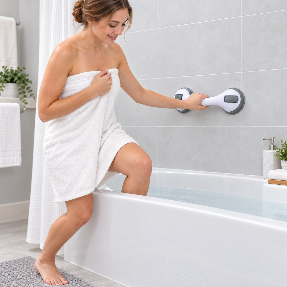Barra de Apoyo con Ventosas para Baño y Ducha Antideslizante