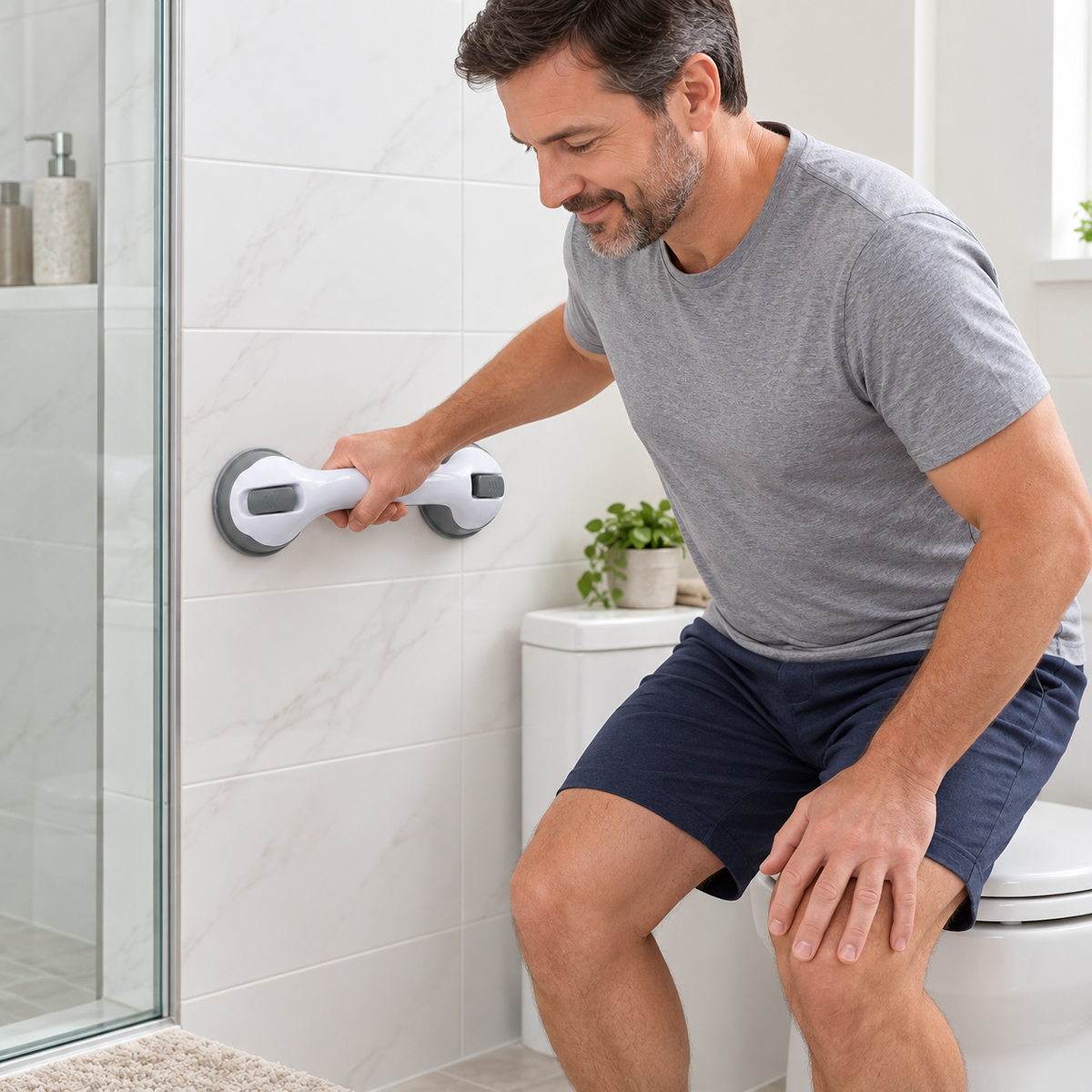 Barra de Apoyo con Ventosas para Baño y Ducha Antideslizante