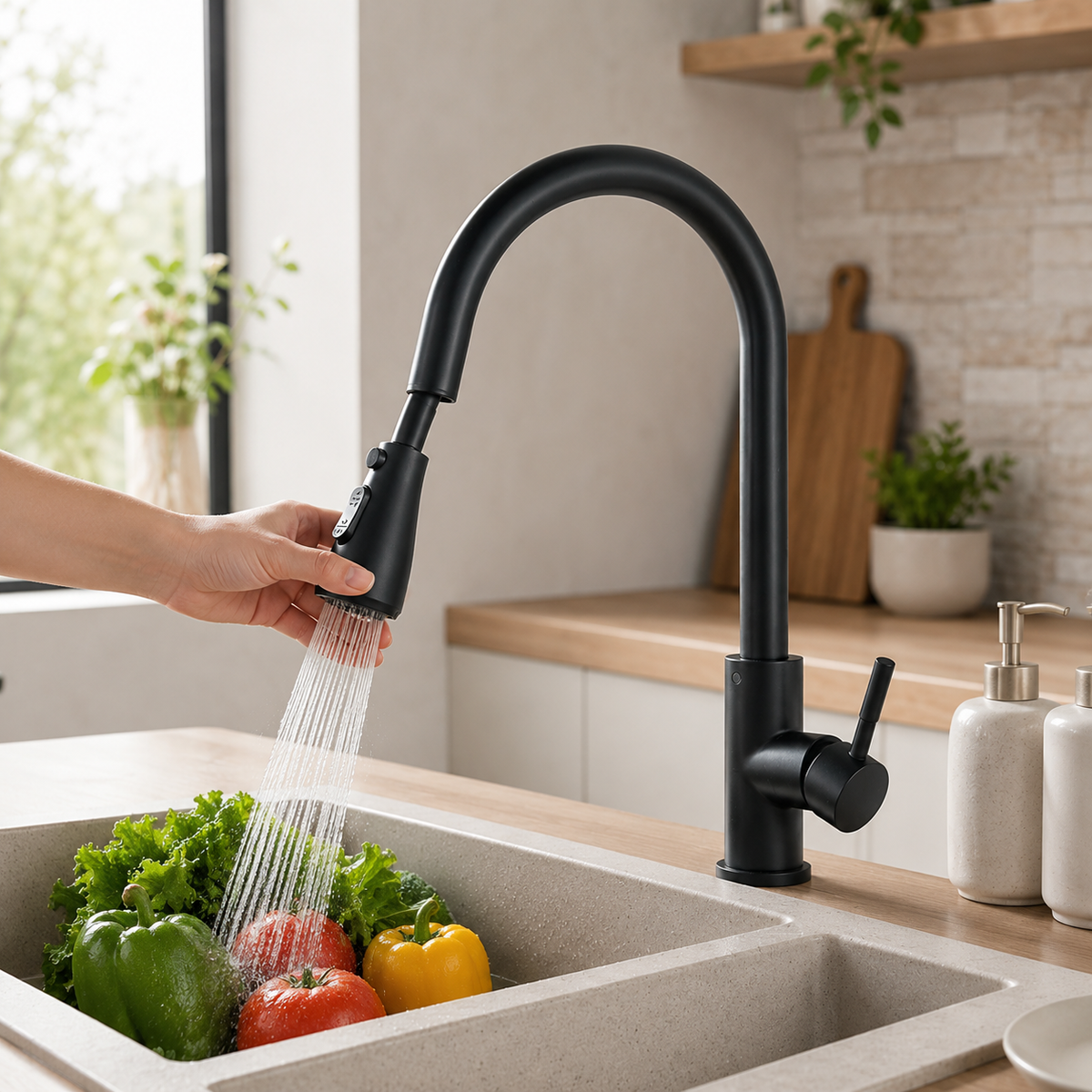 Grifo de Cocina Extensible con Rociador Giratorio Extraíble