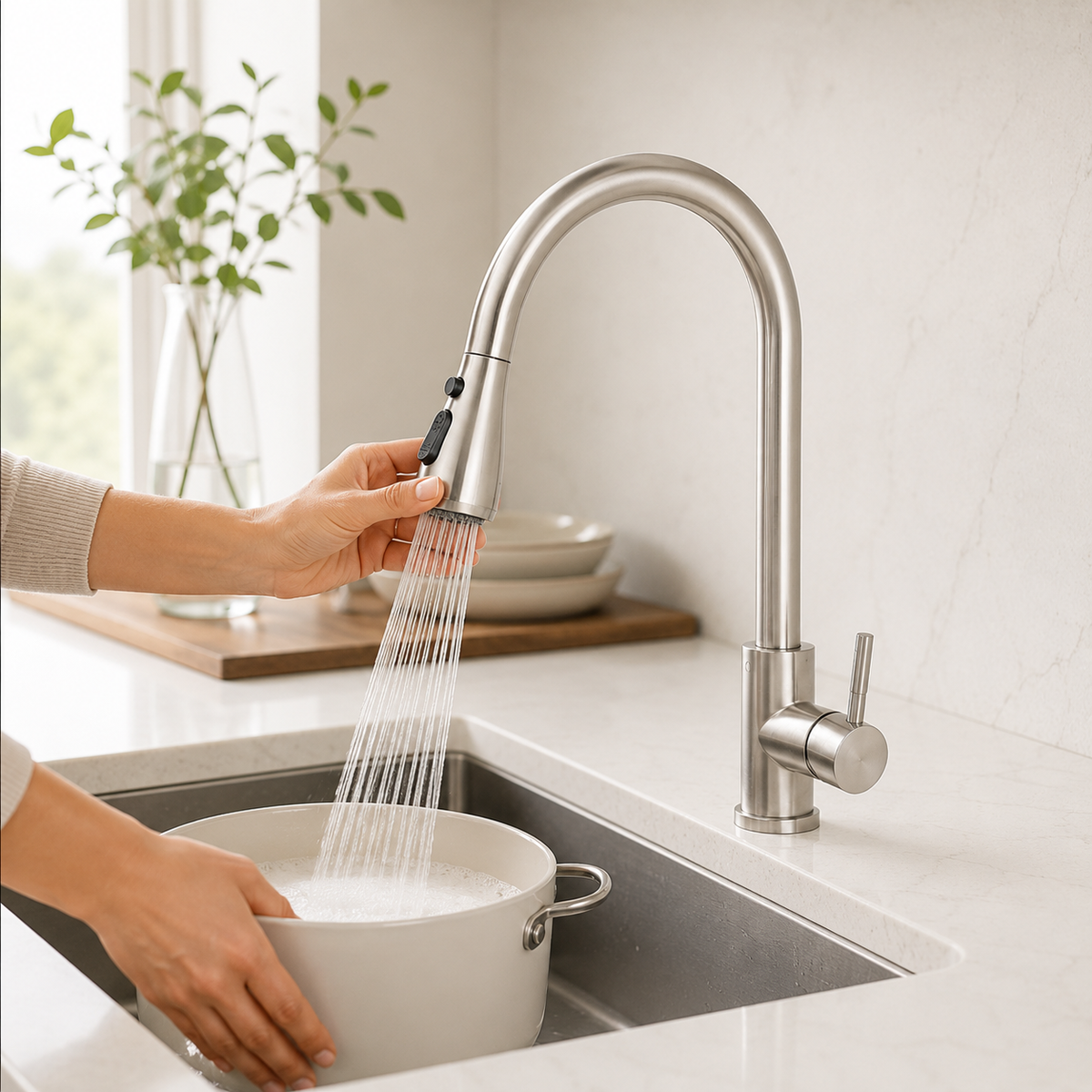 Grifo de Cocina Extensible con Rociador Giratorio Extraíble