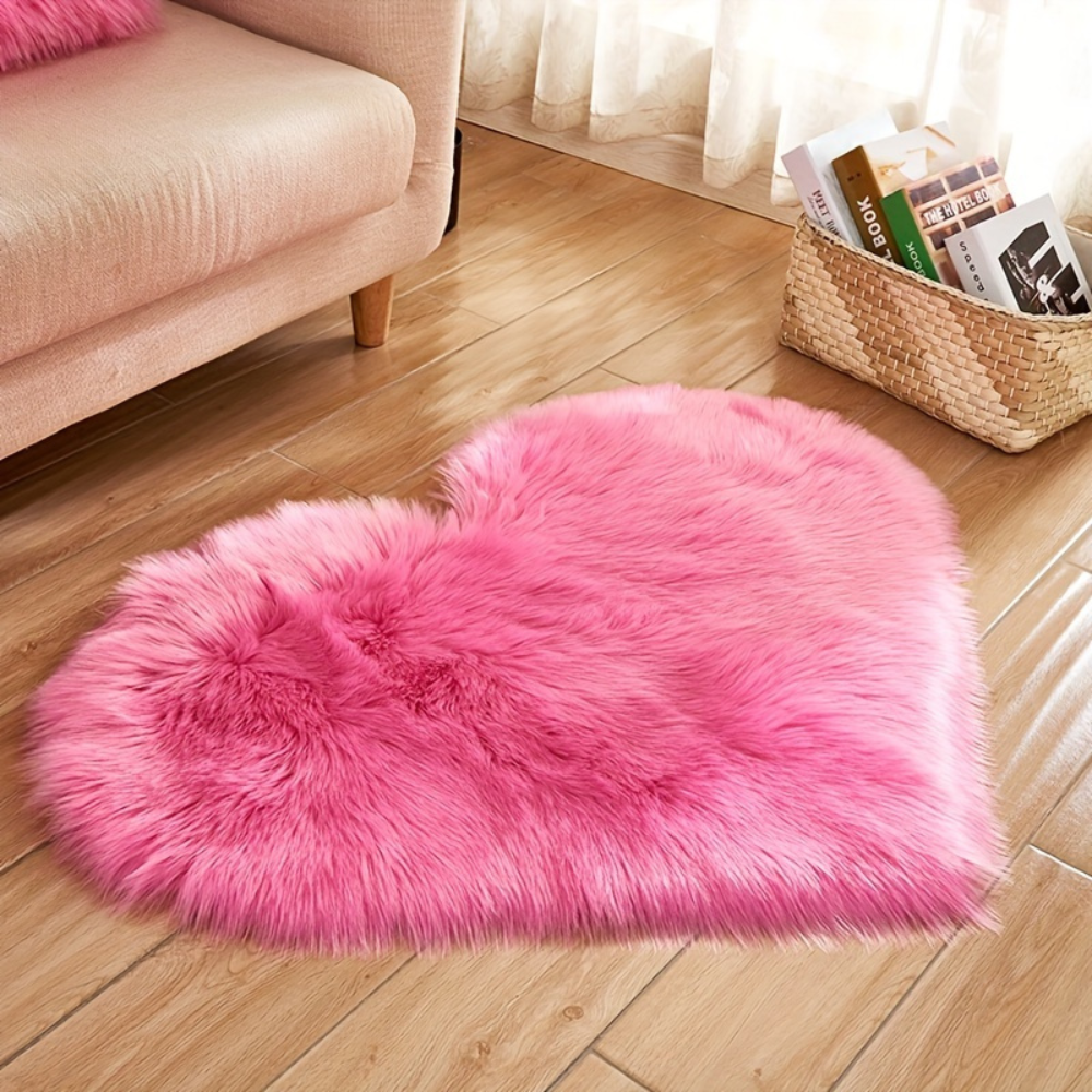 Alfombra en Forma de Corazón de Pelo Suave para Dormitorio