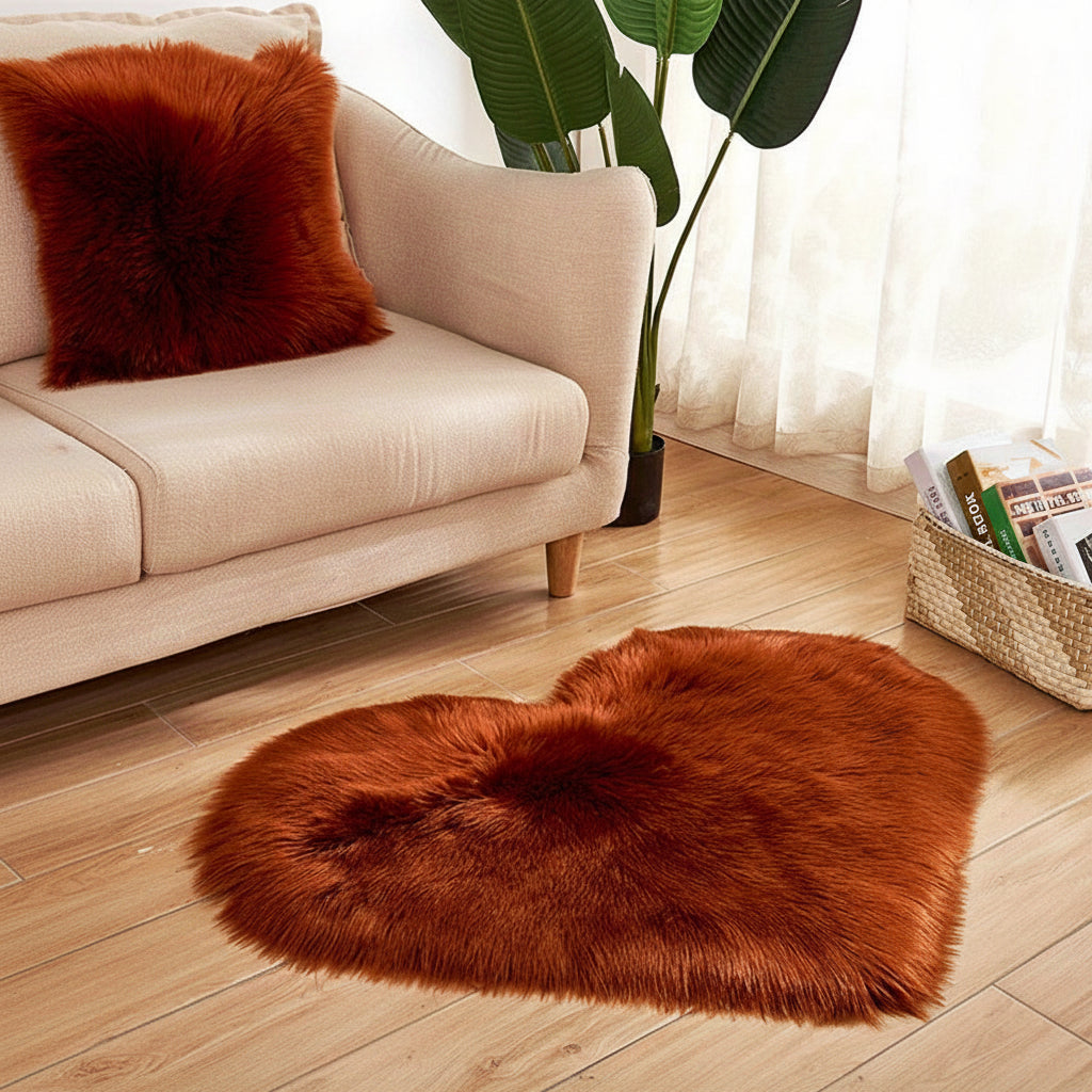 Alfombra en Forma de Corazón de Pelo Suave para Dormitorio