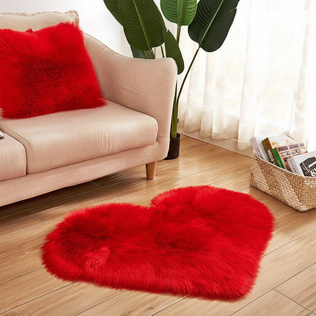 Alfombra en Forma de Corazón de Pelo Suave para Dormitorio