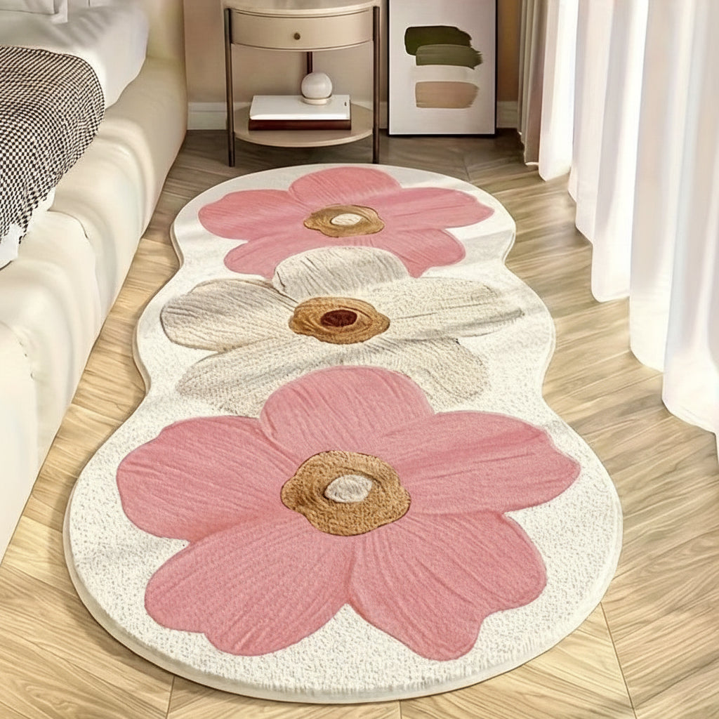 Alfombra Floral de Forma Irregular Suave para Dormitorio