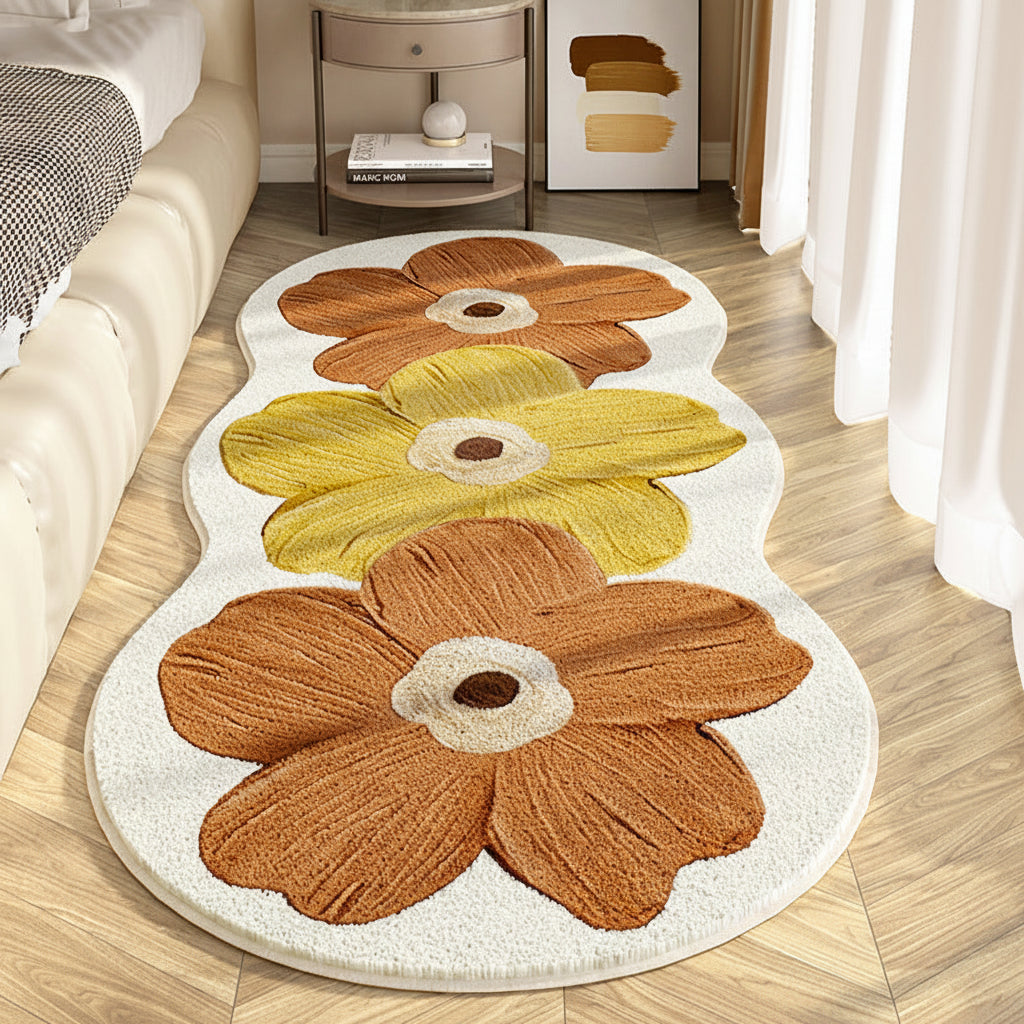 Alfombra Floral de Forma Irregular Suave para Dormitorio