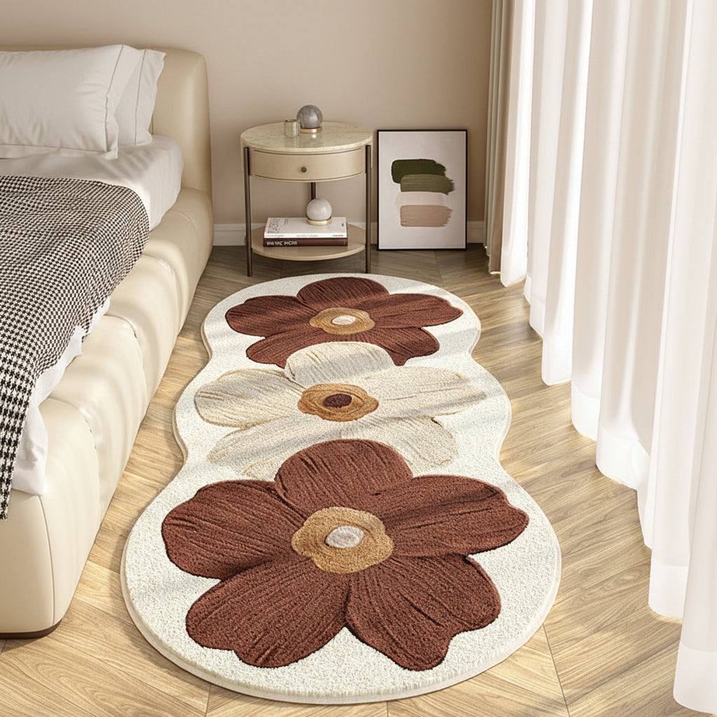 Alfombra Floral de Forma Irregular Suave para Dormitorio