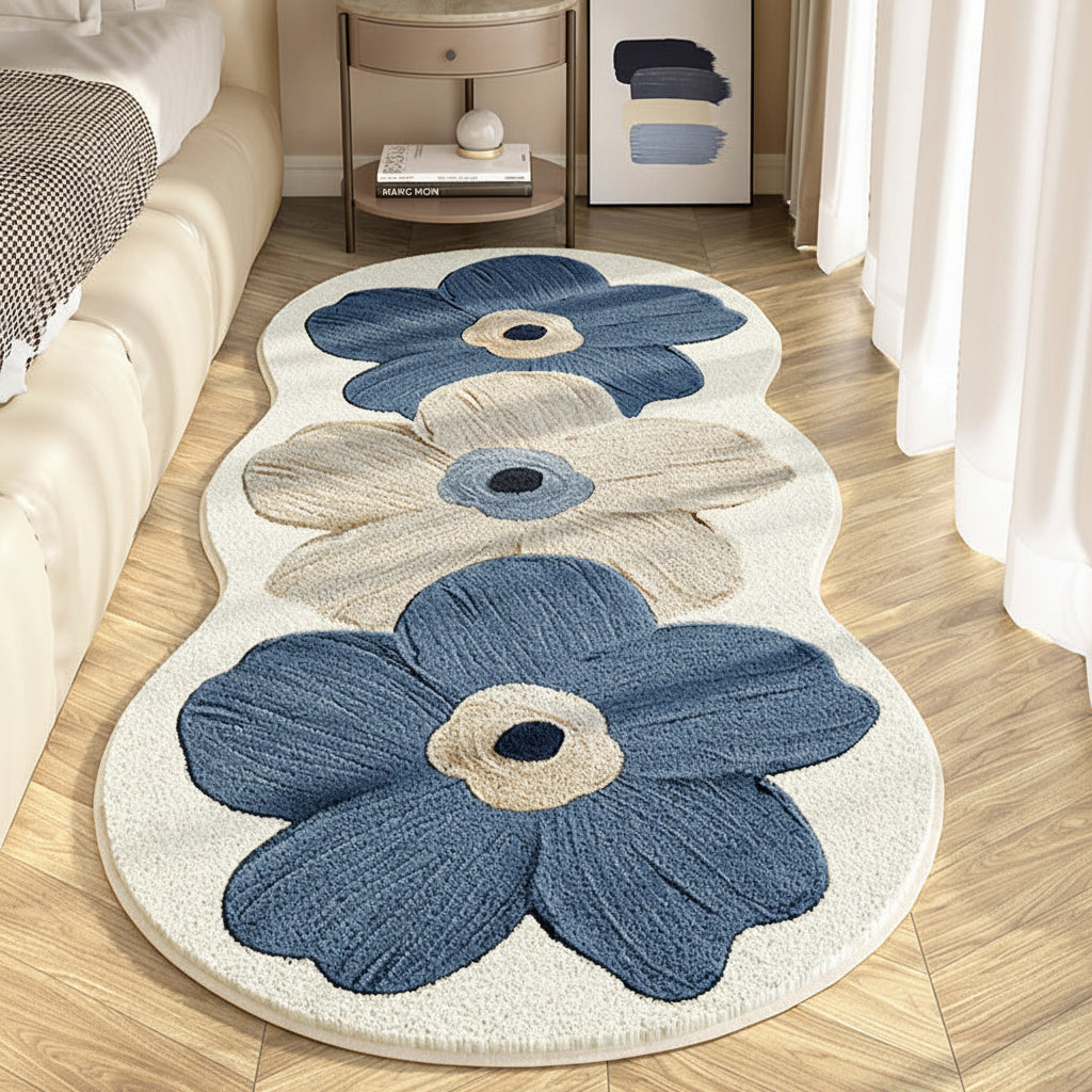Alfombra Floral de Forma Irregular Suave para Dormitorio