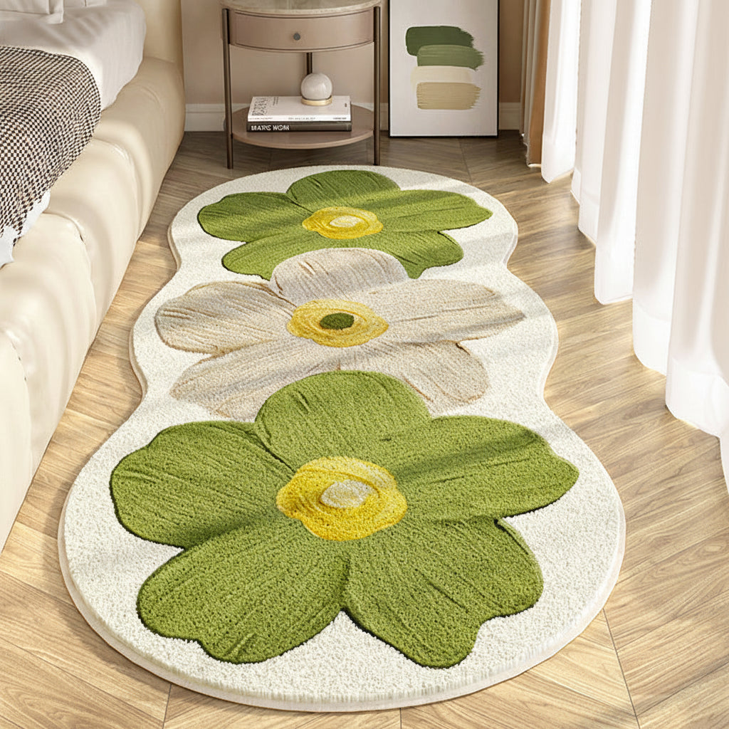 Alfombra Floral de Forma Irregular Suave para Dormitorio