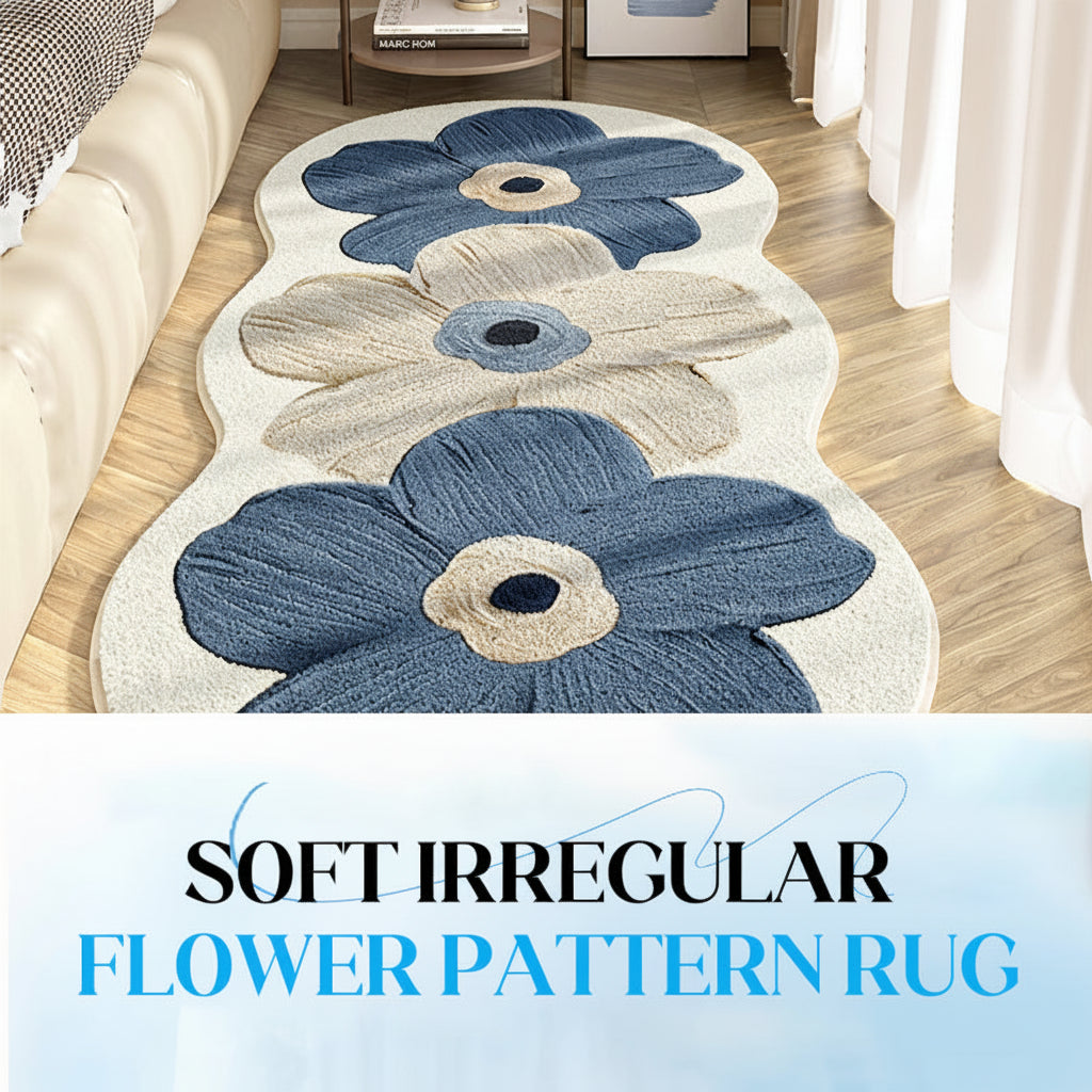 Alfombra Floral de Forma Irregular Suave para Dormitorio
