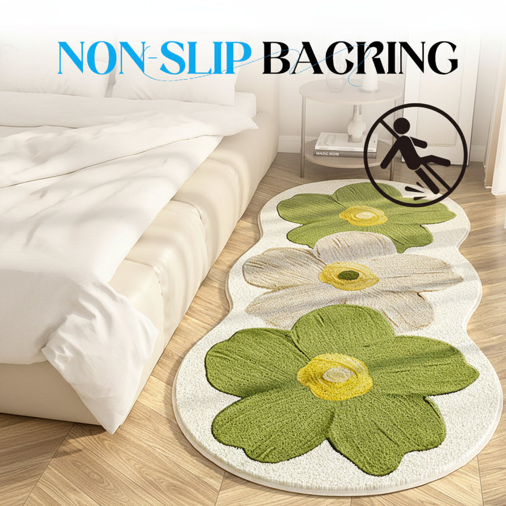 Alfombra Floral de Forma Irregular Suave para Dormitorio