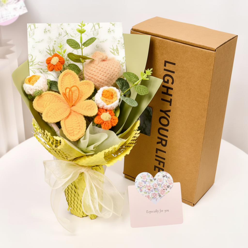 Ramo de Tulipanes de Ganchillo Hecho a Mano Decorativo