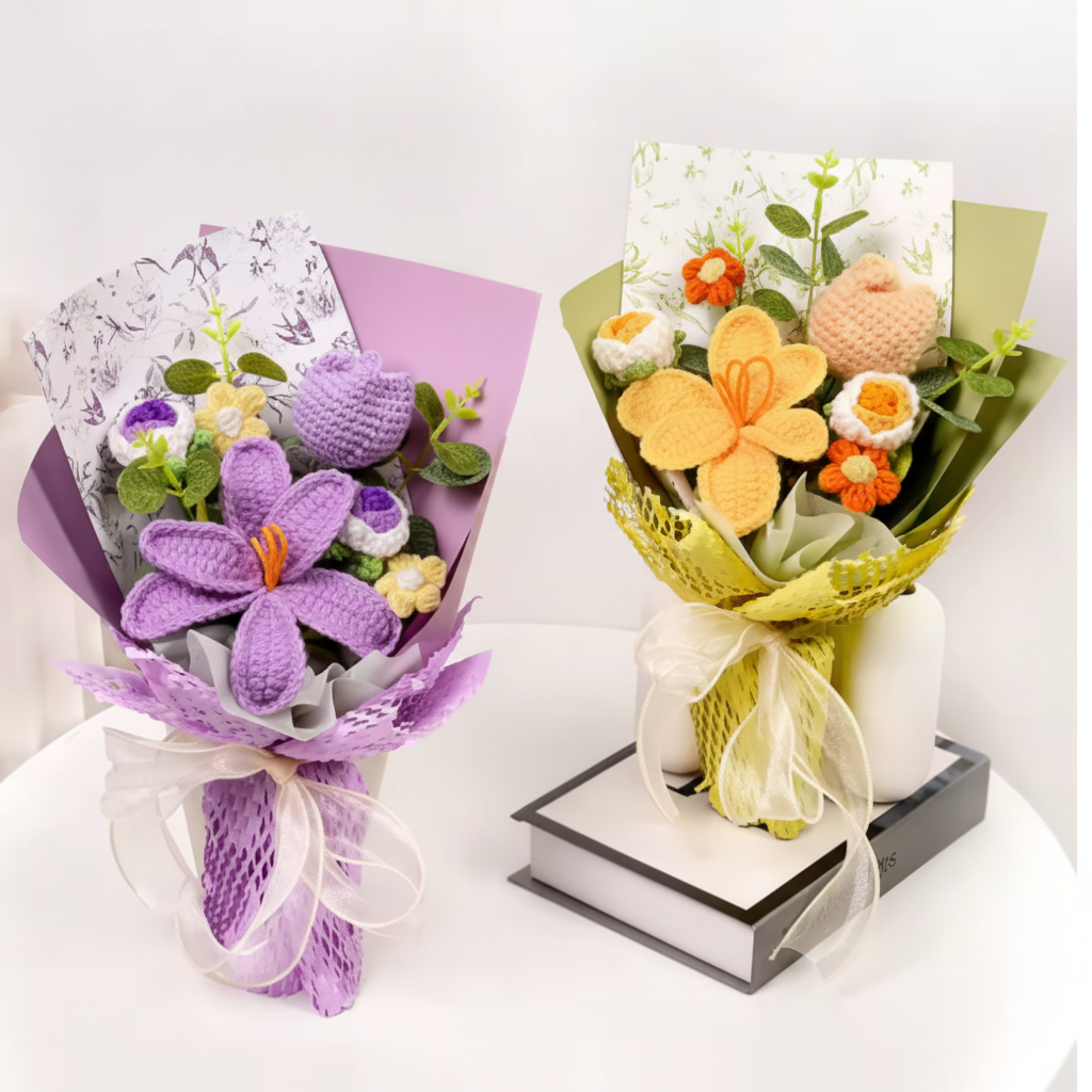 Ramo de Tulipanes de Ganchillo Hecho a Mano Decorativo