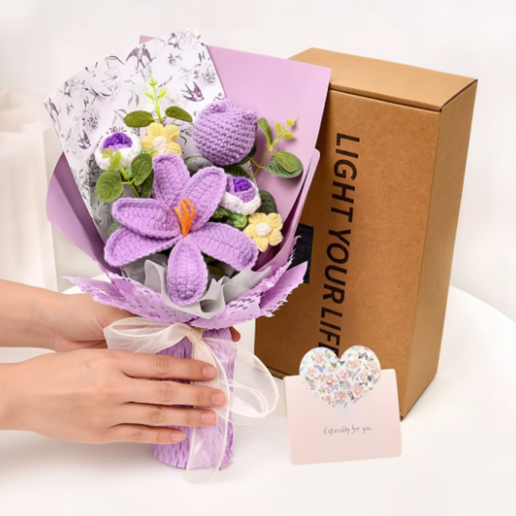 Ramo de Tulipanes de Ganchillo Hecho a Mano Decorativo