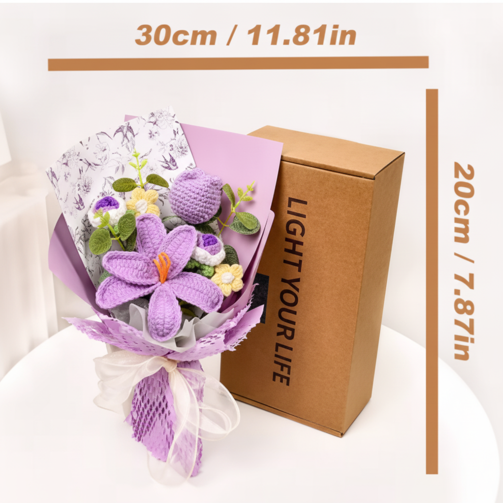 Ramo de Tulipanes de Ganchillo Hecho a Mano Decorativo
