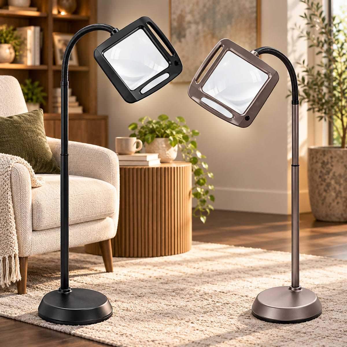 Lámpara de Pie con Lupa Grande 3X, Luz LED, Altura Regulable