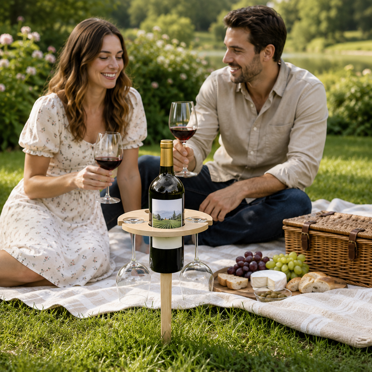 Mesa de Vino Plegable Portátil para Picnic, Playa y Jardín