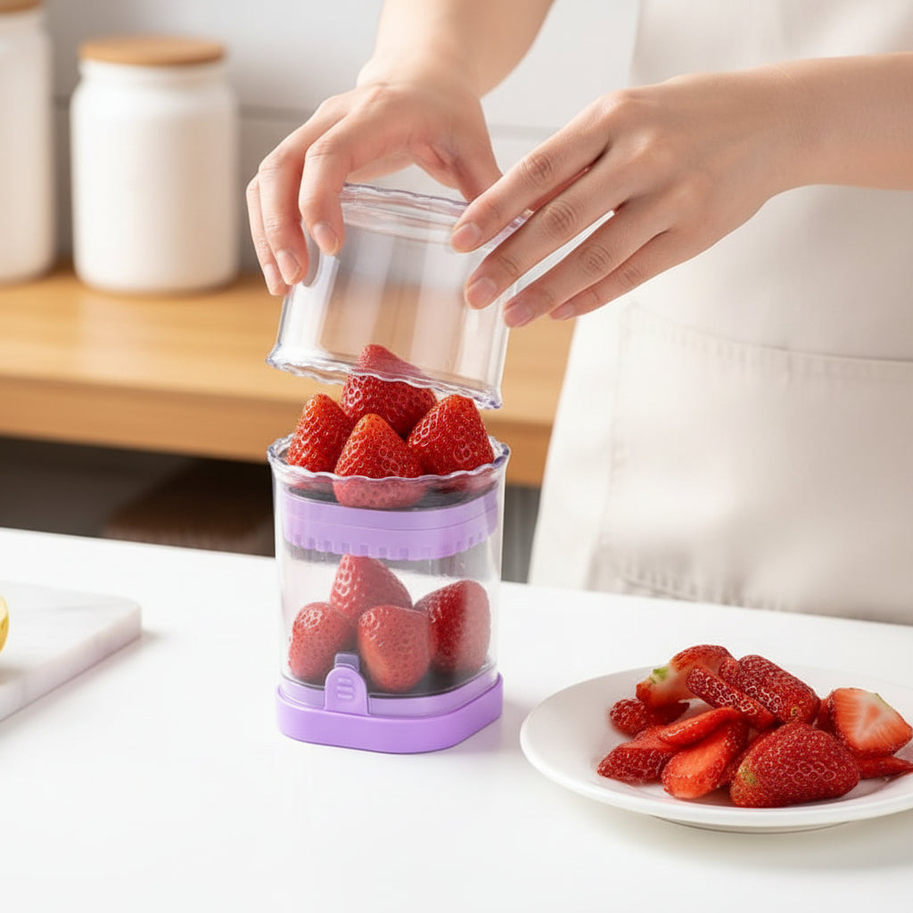Cortador de Fresas y Frutas de Acero Inoxidable 8 Cuchillas