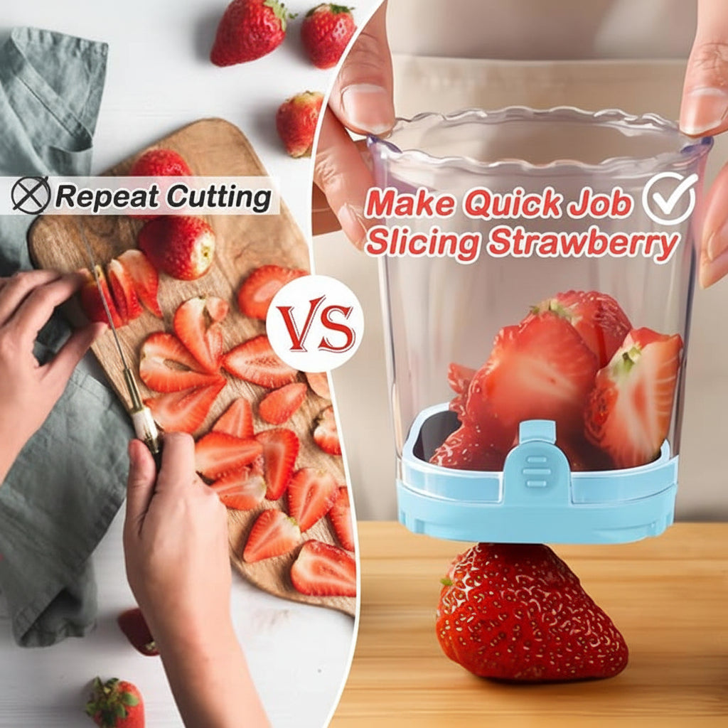 Cortador de Fresas y Frutas de Acero Inoxidable 8 Cuchillas
