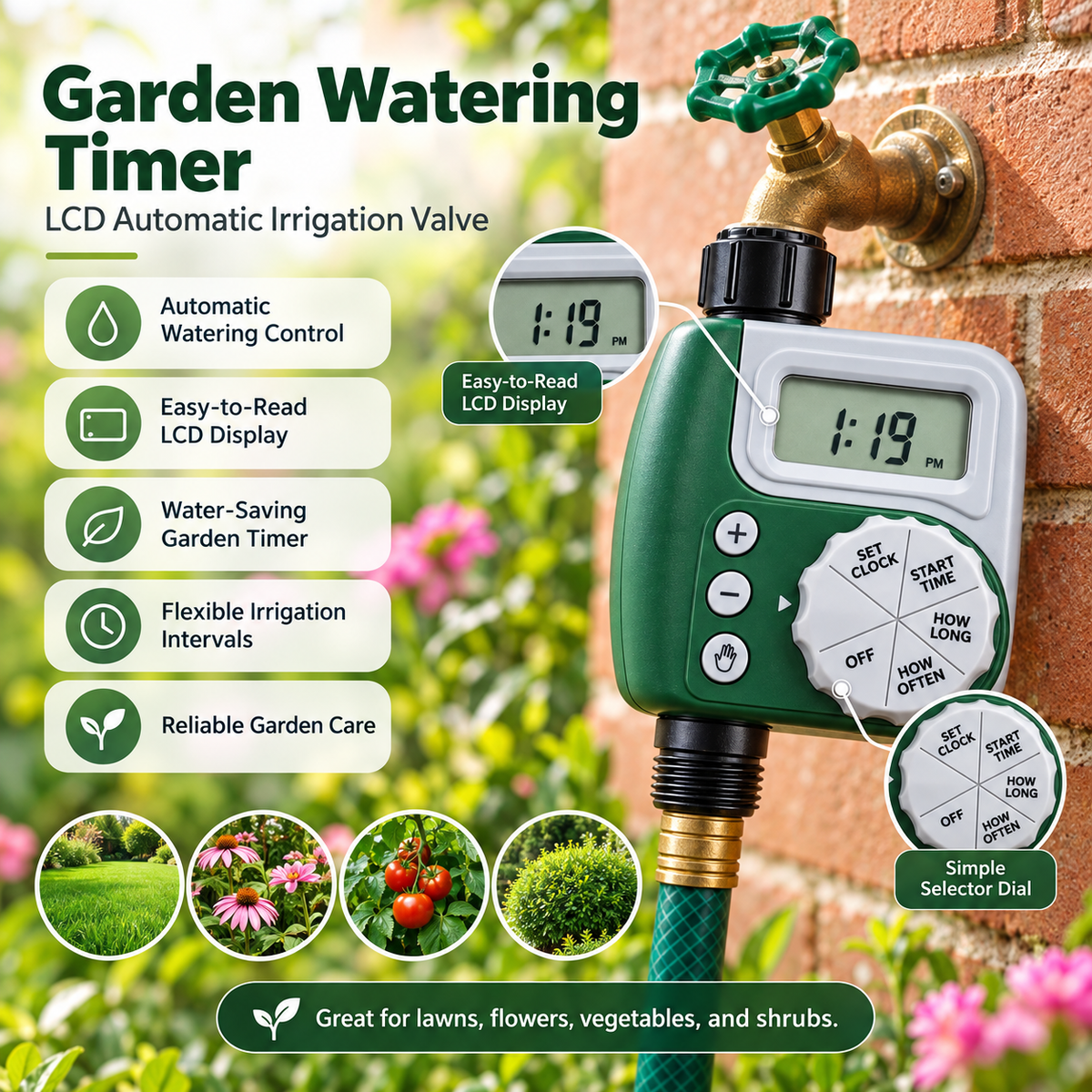 Programador de Riego para Jardín con Pantalla LCD Automático