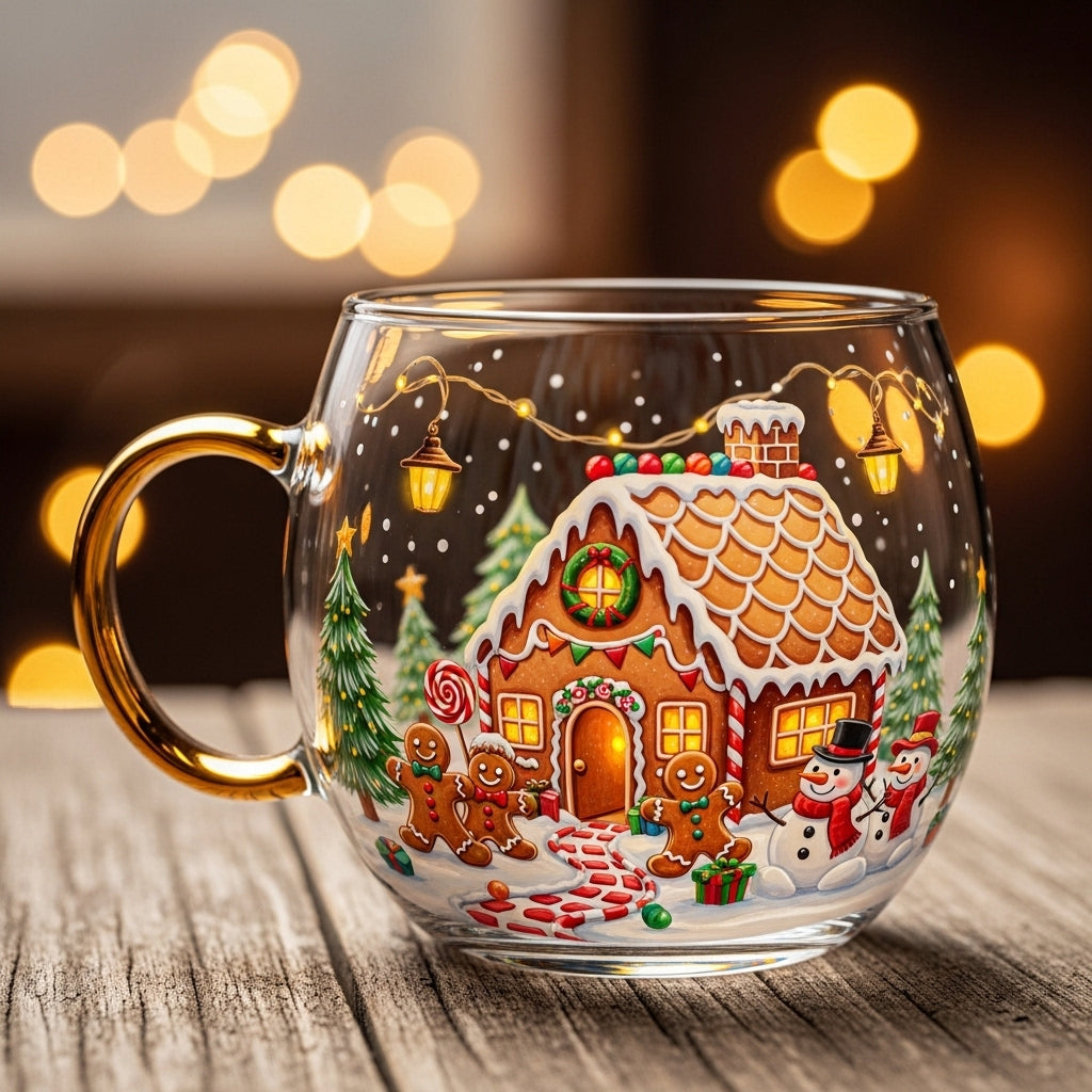Taza de Cristal Navideña con Motivos de Invierno y Fiestas