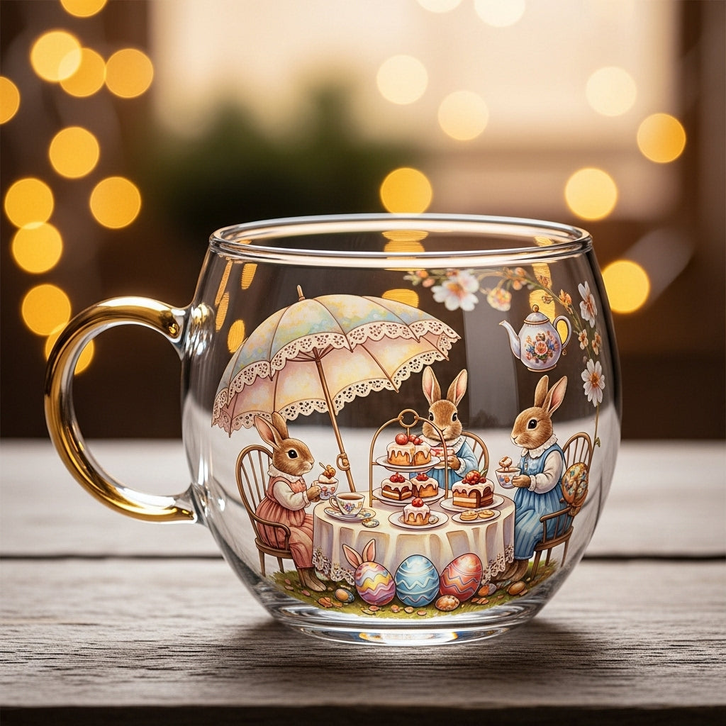 Taza de Cristal Navideña con Motivos de Invierno y Fiestas