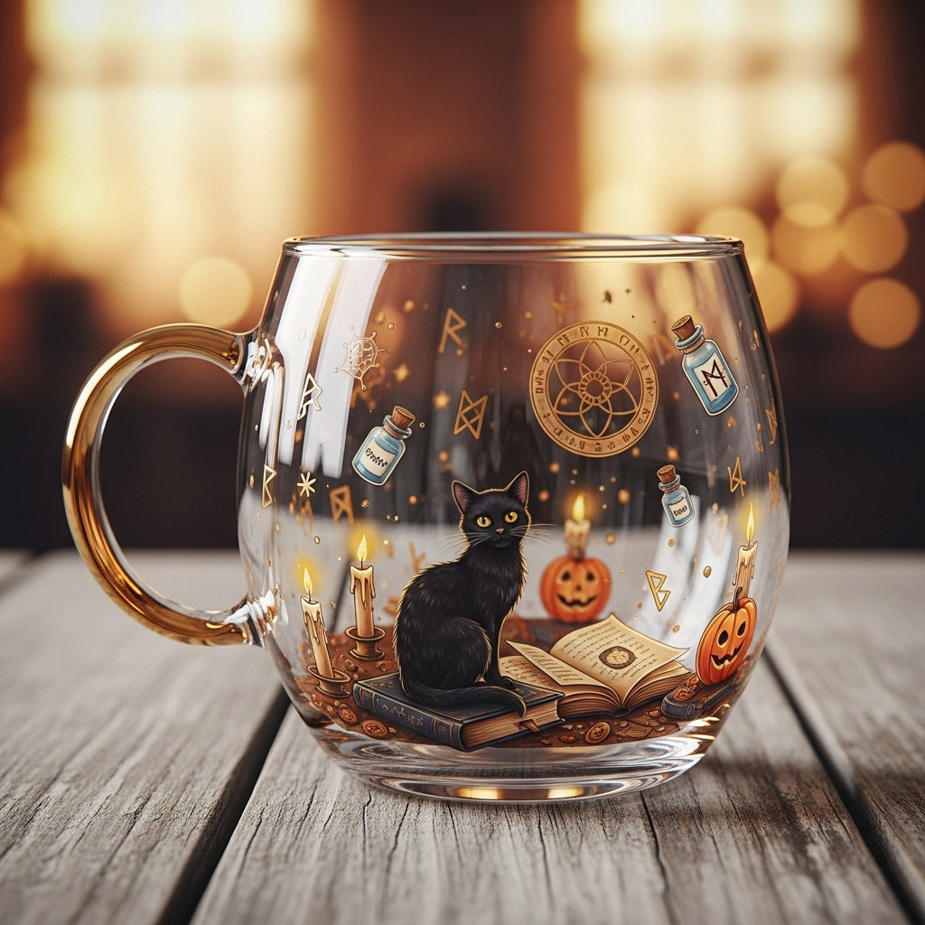 Taza de Cristal Navideña con Motivos de Invierno y Fiestas