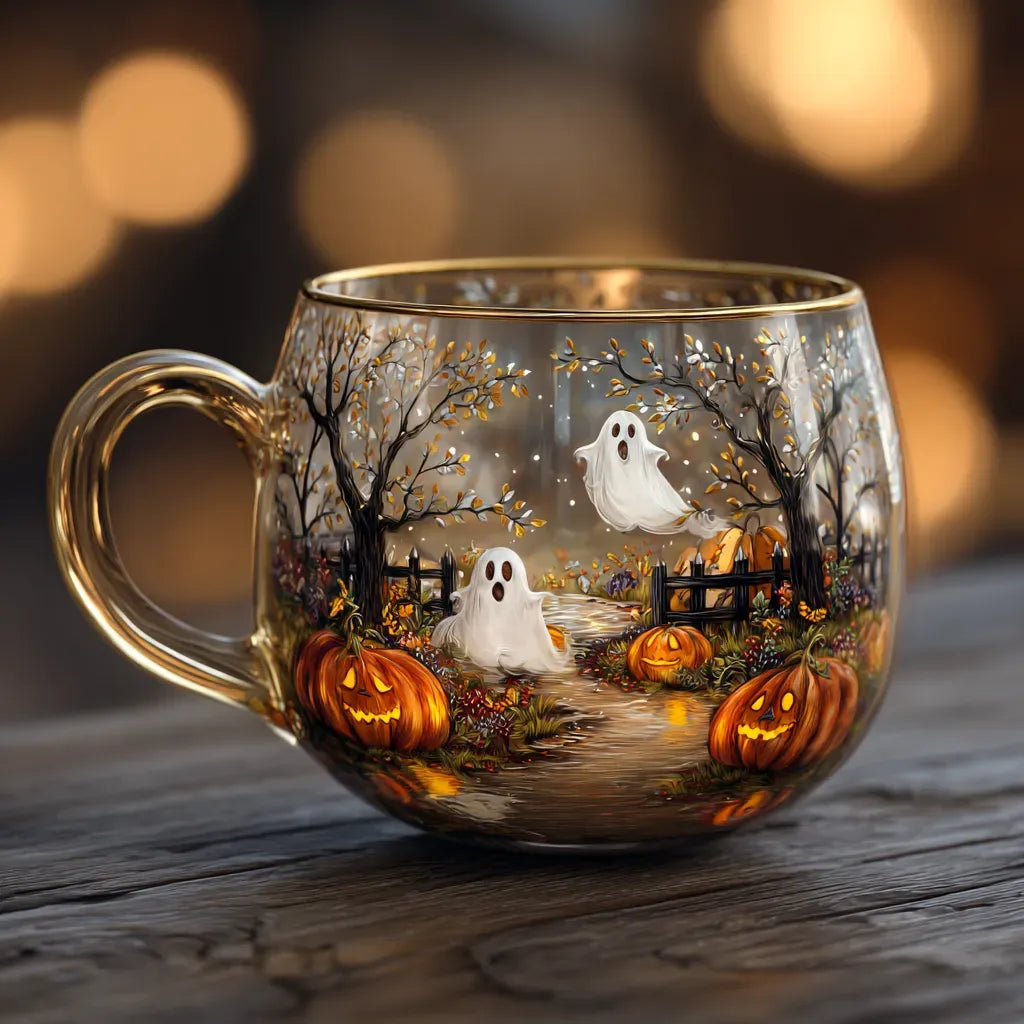 Taza de Cristal Navideña con Motivos de Invierno y Fiestas