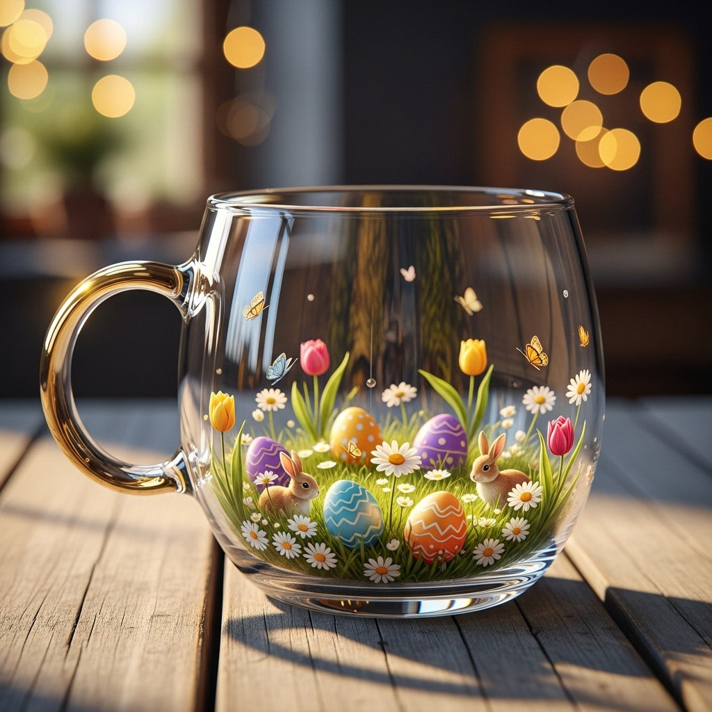 Taza de Cristal Navideña con Motivos de Invierno y Fiestas