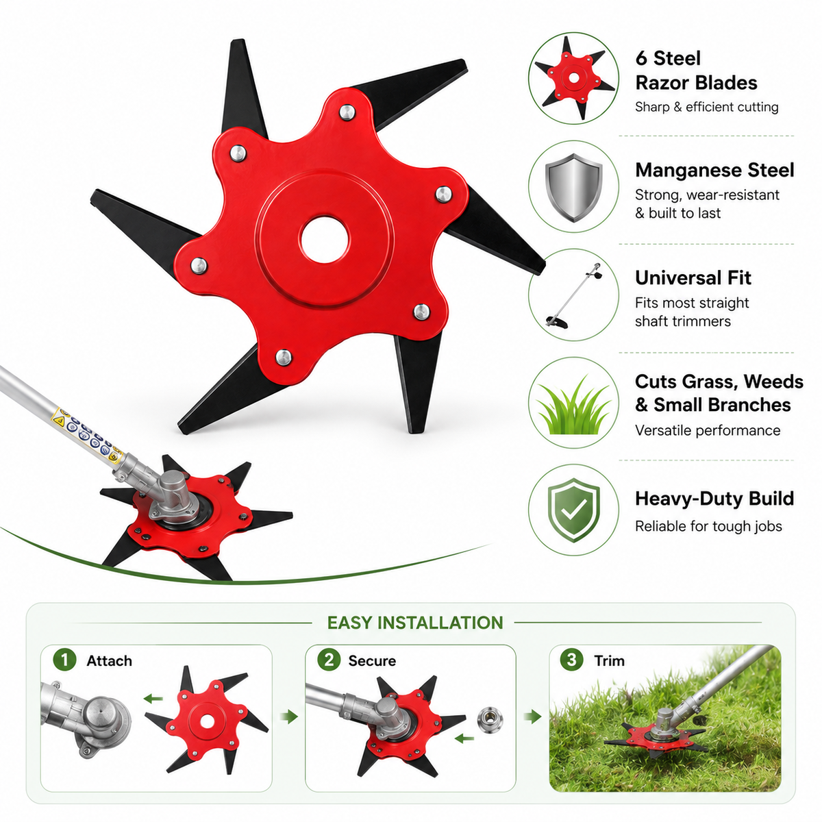 Cabezal Universal para Desbrozadora con 6 Cuchillas de Acero