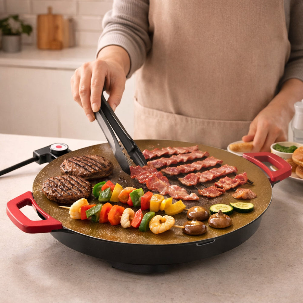 Sartén Grill de Hierro Fundido para Asar en Casa sin Humo