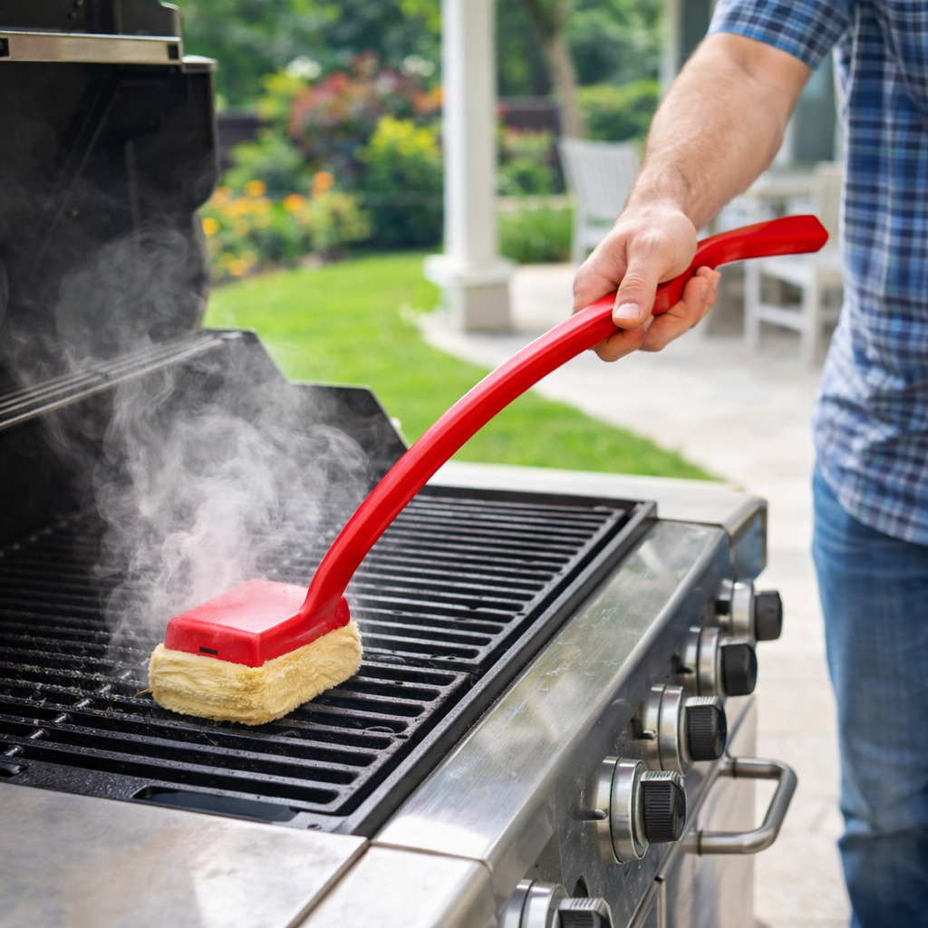 Cepillo Limpiador de Barbacoa a Vapor sin Cerdas Mango Largo