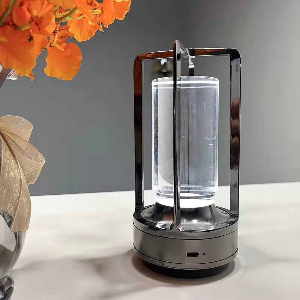 Lámpara de Mesa LED Cilíndrica de Metal Inalámbrica Moderna