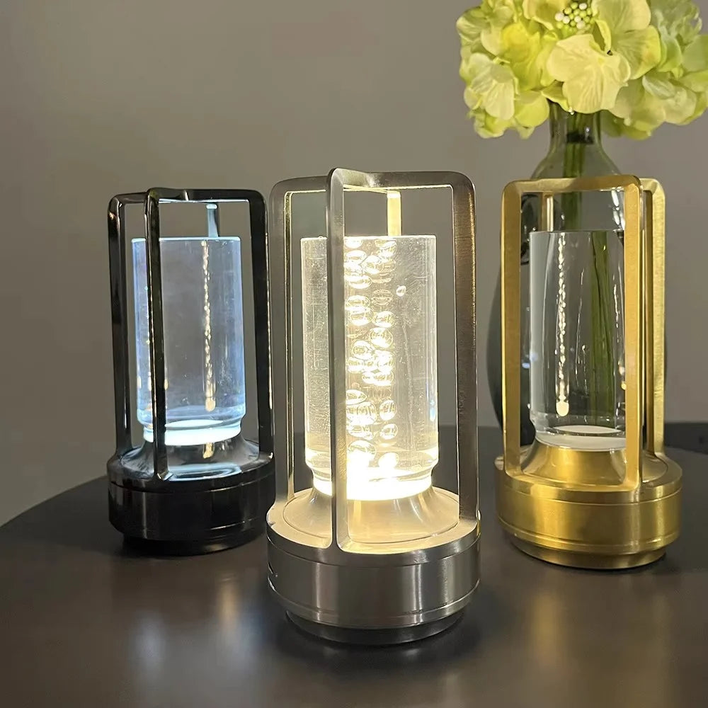 Lámpara de Mesa LED Cilíndrica de Metal Inalámbrica Moderna