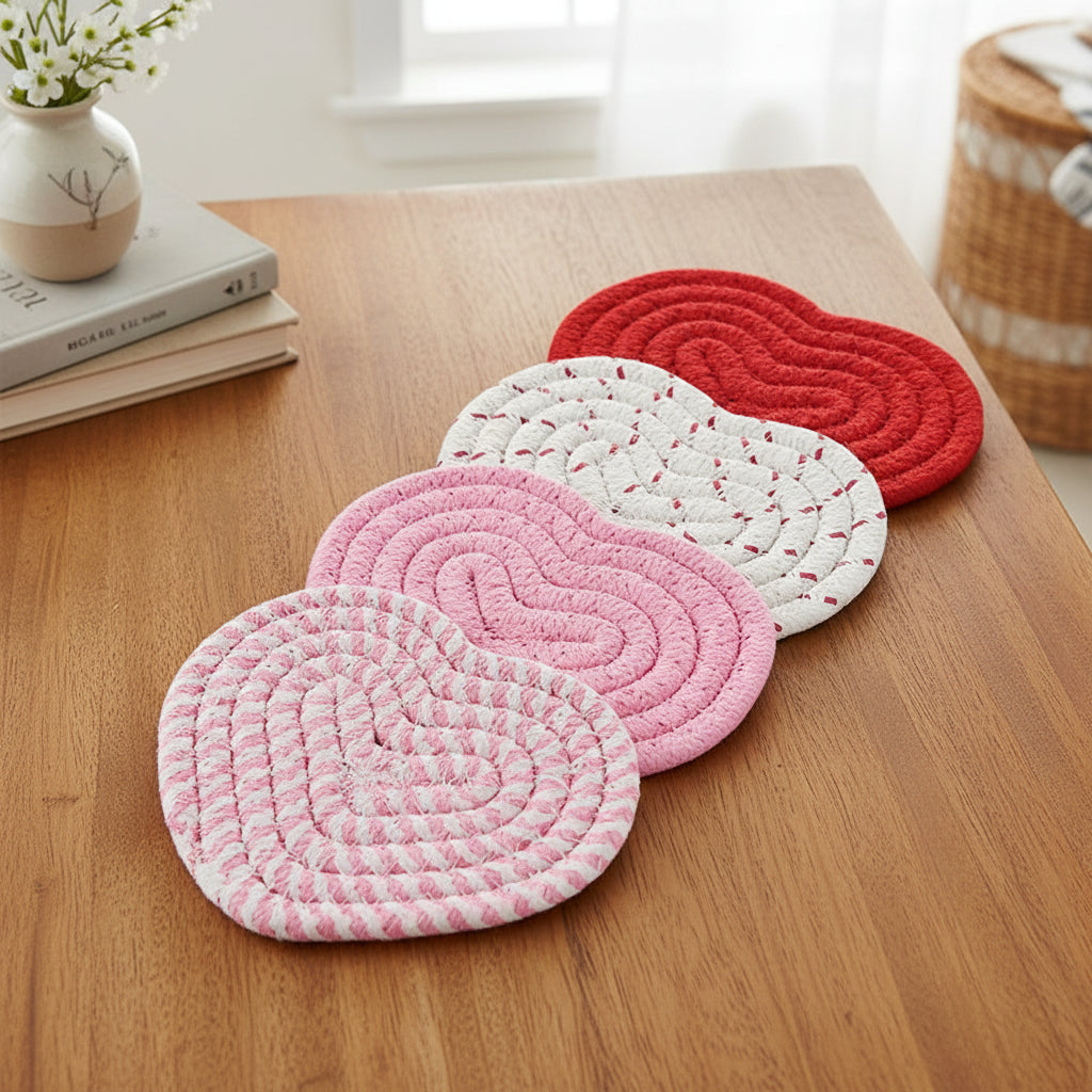 Posavasos de Corazón Tejidos Resistentes al Calor para Mesa