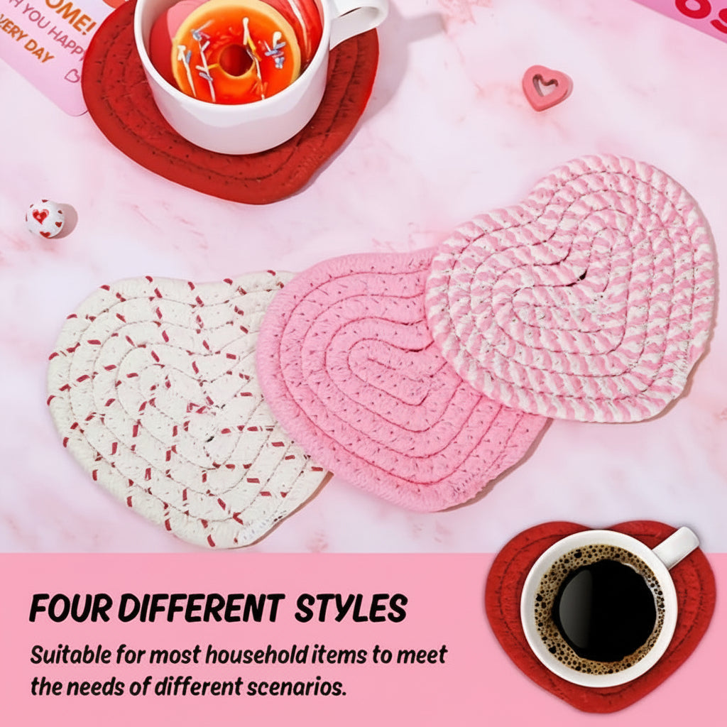 Posavasos de Corazón Tejidos Resistentes al Calor para Mesa