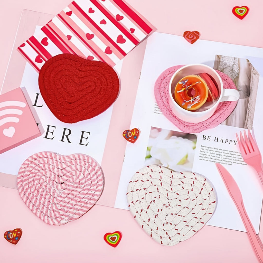 Posavasos de Corazón Tejidos Resistentes al Calor para Mesa
