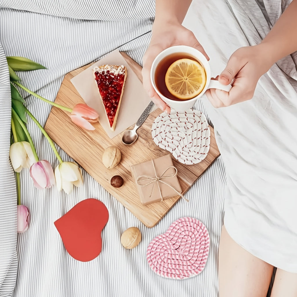 Posavasos de Corazón Tejidos Resistentes al Calor para Mesa