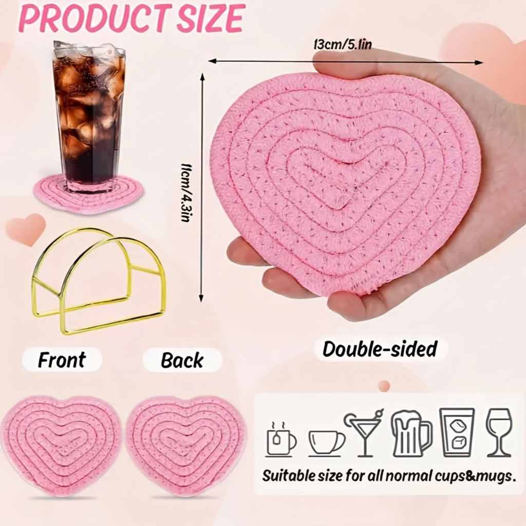Posavasos de Corazón Tejidos Resistentes al Calor para Mesa