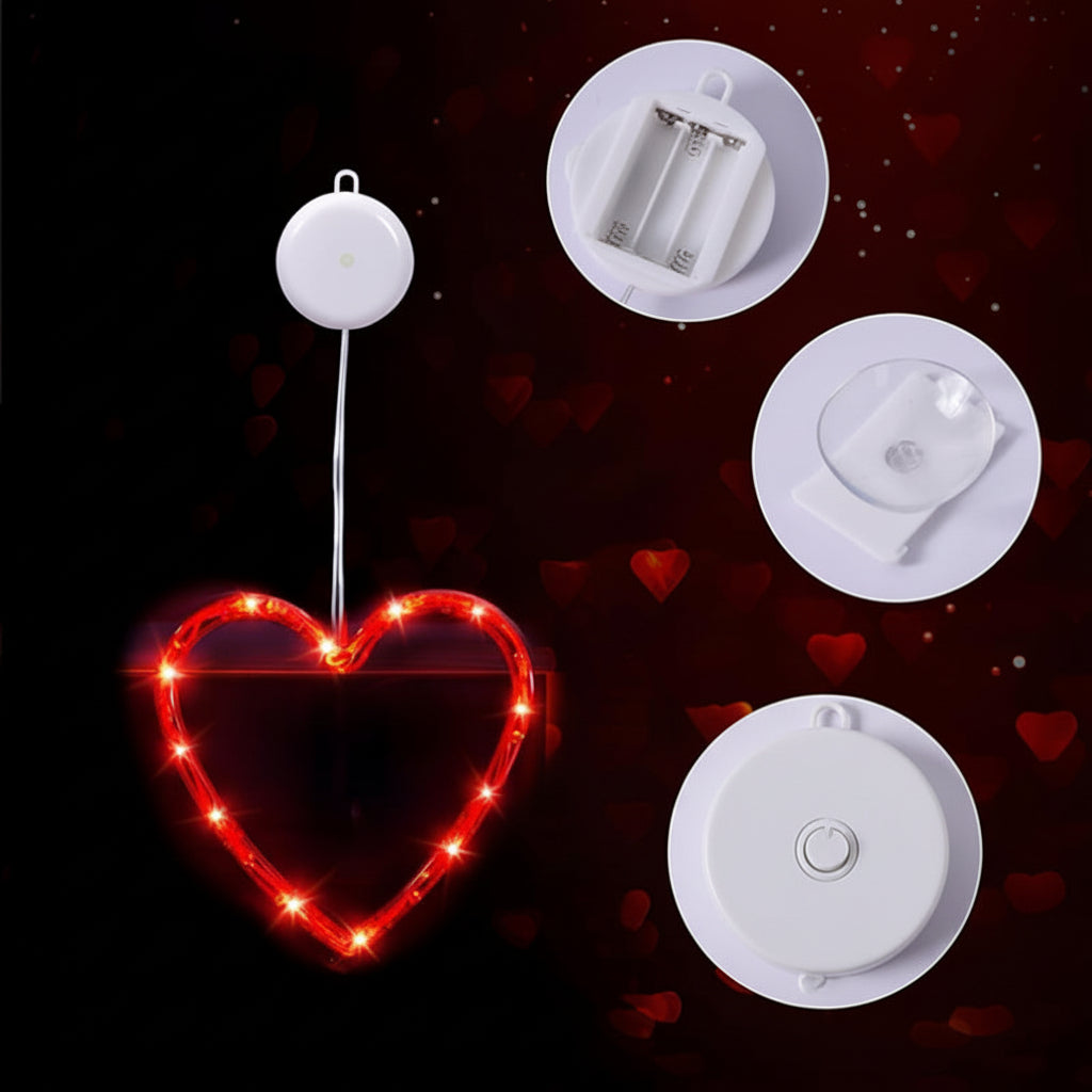 Luces LED de Corazón con Ventosa para Ventana a Pilas