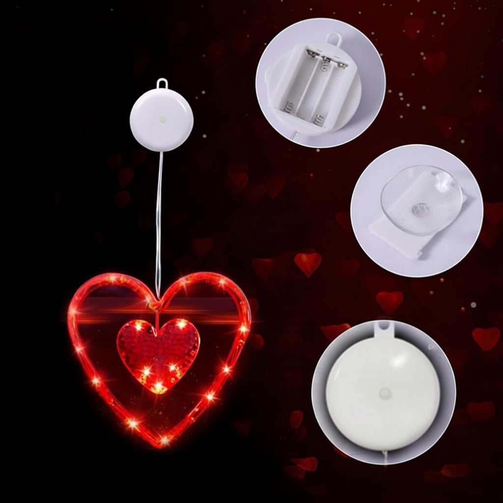 Luces LED de Corazón con Ventosa para Ventana a Pilas