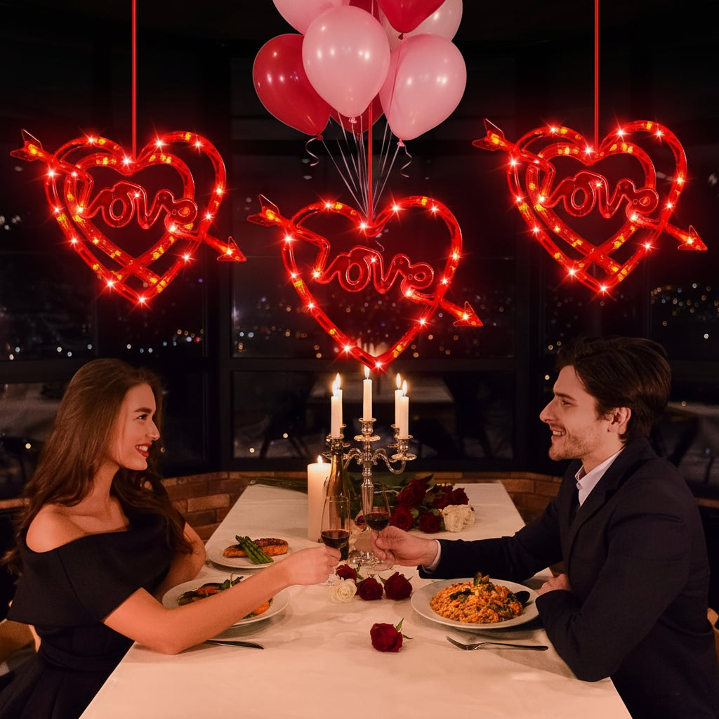 Luces LED de Corazón con Ventosa para Ventana a Pilas