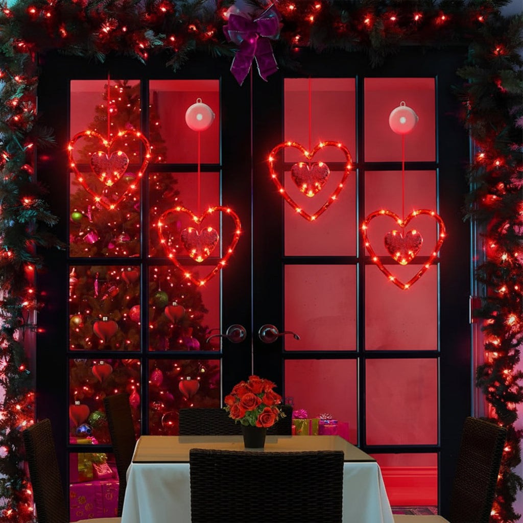 Luces LED de Corazón con Ventosa para Ventana a Pilas