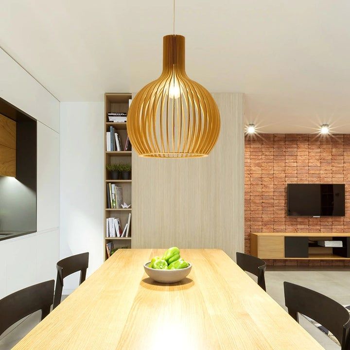 Lámpara Colgante de Madera Artesanal de Estilo Escandinavo
