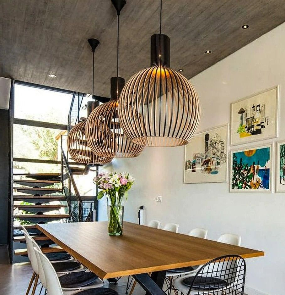Lámpara Colgante de Madera Artesanal de Estilo Escandinavo