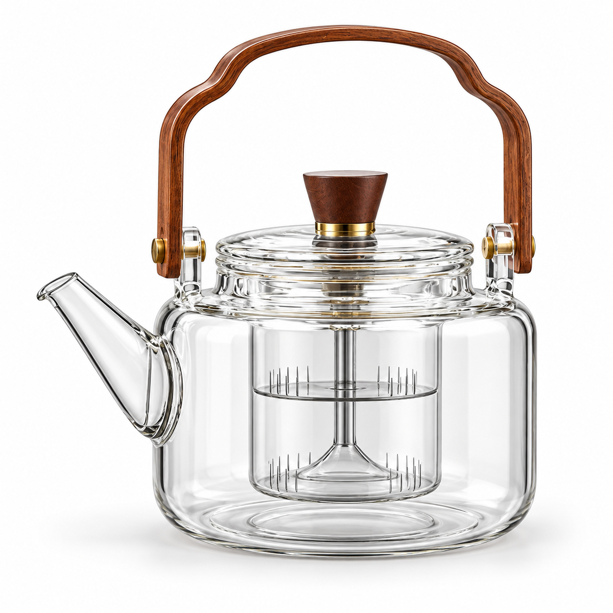 Tetera de Vidrio de Borosilicato con Infusor y Asa de Madera