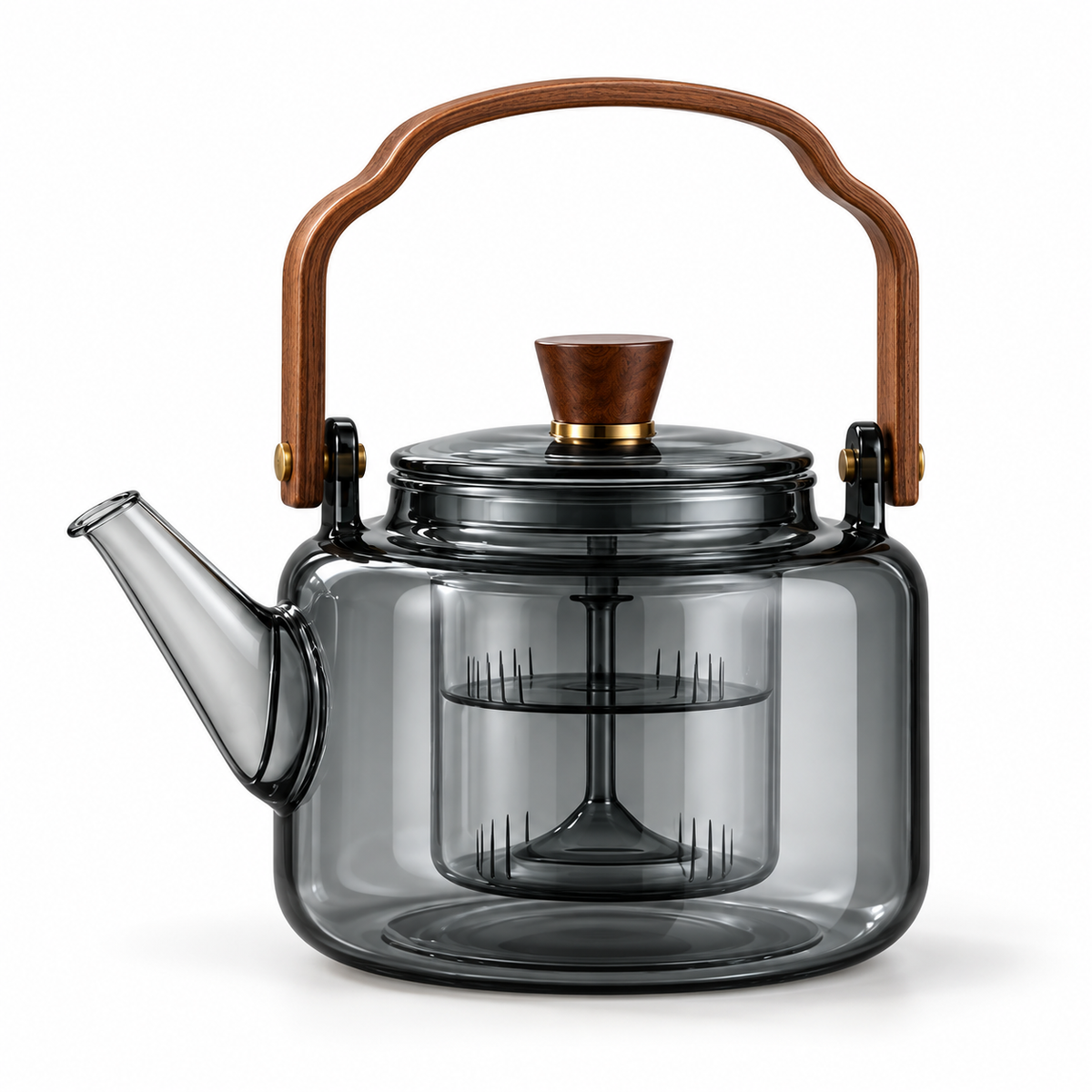 Tetera de Vidrio de Borosilicato con Infusor y Asa de Madera